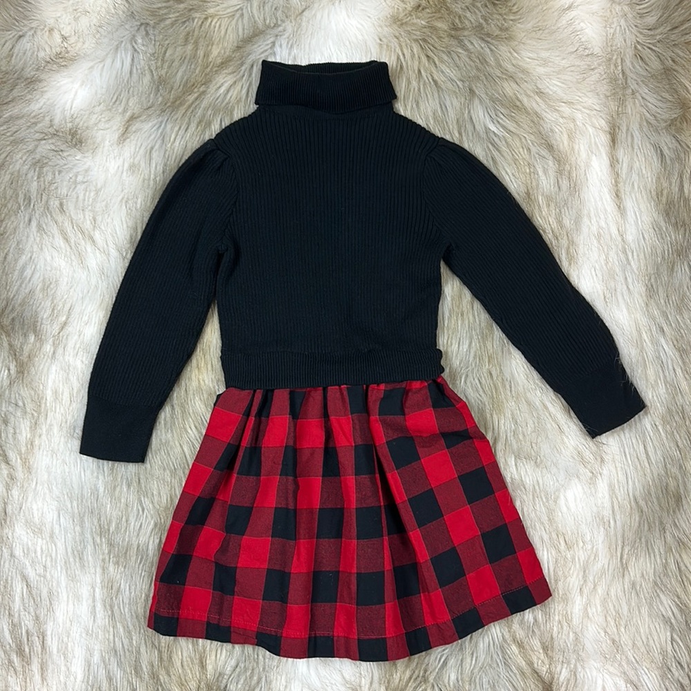 GAP Black Turtleneck with Red & Black Buffalo Plaid Skirt - Girls